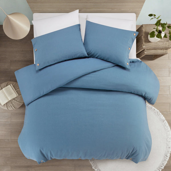 Homeroots Navy Blue Queen 100% Cotton 180 Thread Count Washable Duvet Cover Set Navy,Full,Queen Cotton 529018