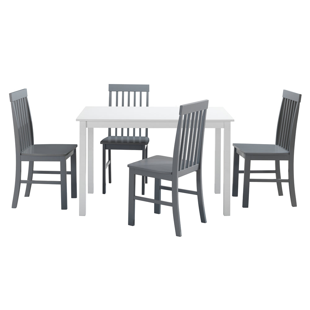 English Elm Walker Edison - Classic Rustic 5-Piece Dining Set with Slat-Back Spindle Chairs, Solid Rubberwood Table, White/Grey Finish - Perfect for Small Kitchens and Farmhouse Style B185P326702