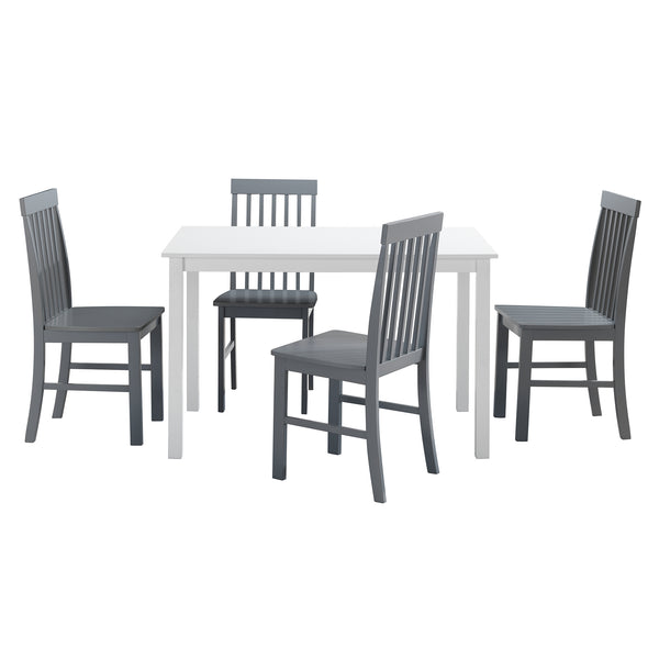 English Elm Walker Edison - Classic Rustic 5-Piece Dining Set with Slat-Back Spindle Chairs, Solid Rubberwood Table, White/Grey Finish - Perfect for Small Kitchens and Farmhouse Style B185P326702