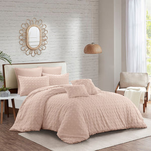 HomeRoots Beige Duvet Cover Set - Luxurious Polyester, Soft 220 Thread Count, Easy Care for Year-Round Comfort Blush, Full/Queen Full/Queen 529038