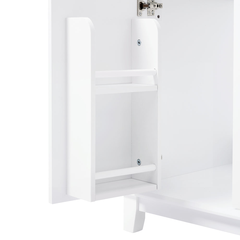 English Elm Christopher Knight Home® - 58" Bathroom Vanity Cabinet Base with Solid Wood Legs, 3 Drawers & 4 Soft-Close Doors, Open-Back Design, Adjustable Anti-Tip Feet, White Finish N759P351759K