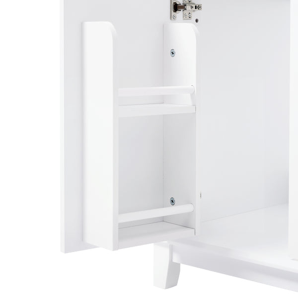 English Elm Christopher Knight Home® - 58" Bathroom Vanity Cabinet Base with Solid Wood Legs, 3 Drawers & 4 Soft-Close Doors, Open-Back Design, Adjustable Anti-Tip Feet, White Finish N759P351759K