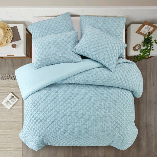 HomeRoots Beige Duvet Cover Set - Luxe Polyester, 140 Thread Count, Machine Washable, All-Season Comfort Blue, King/California King King/California King 529070