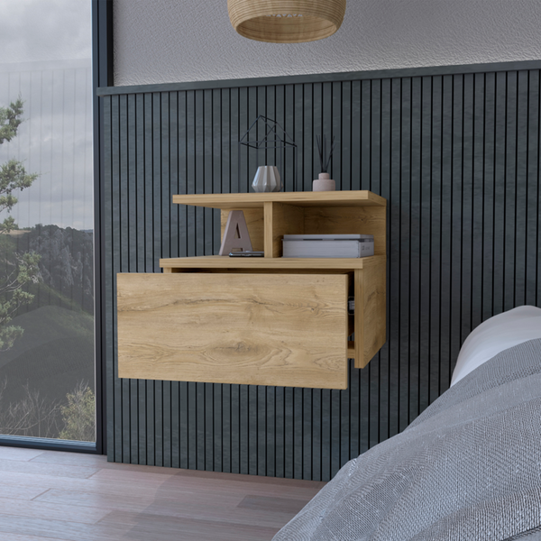 Homeroots 12" Beige One Drawer Faux Wood Nightstand   529080