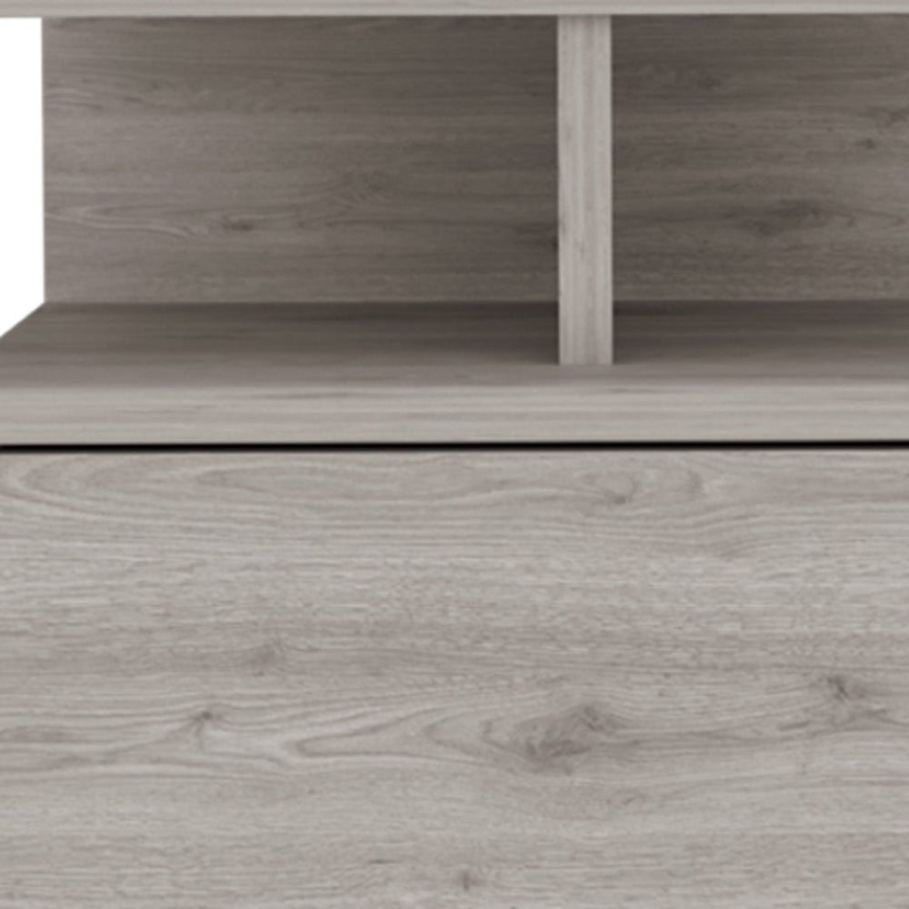 HomeRoots 12" Light Gray Wood Nightstand with Drawer & Shelves – Modern Storage Solution for Small Spaces 529081
