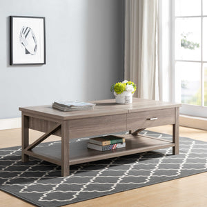 Homeroots 47" Taupe Wood Lift Top Coffee Table With Drawer And Shelf   529092
