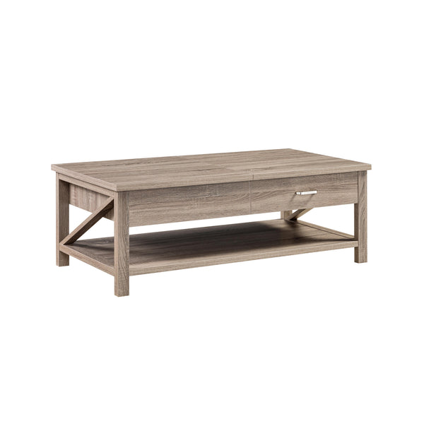 Homeroots 47" Taupe Wood Lift Top Coffee Table With Drawer And Shelf   529092