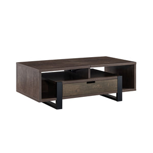 Homeroots 47" Brown And Black Wood Lift Top Coffee Table With Drawer And Shelf   529093