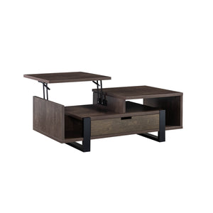 Homeroots 47" Brown And Black Wood Lift Top Coffee Table With Drawer And Shelf   529093