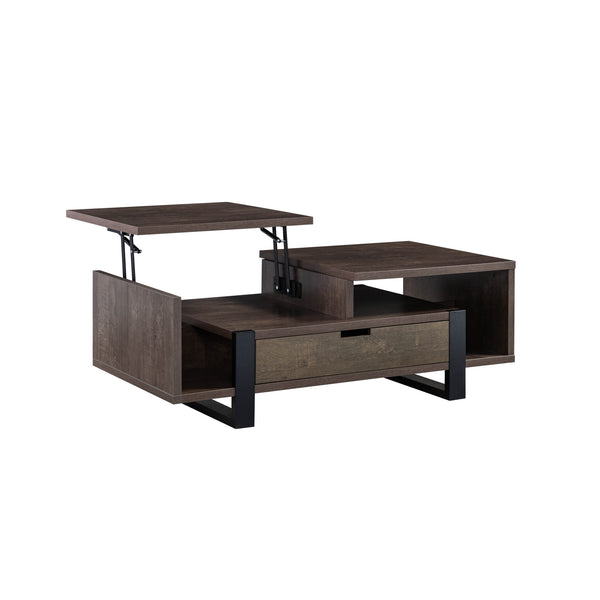 Homeroots 47" Brown And Black Wood Lift Top Coffee Table With Drawer And Shelf   529093