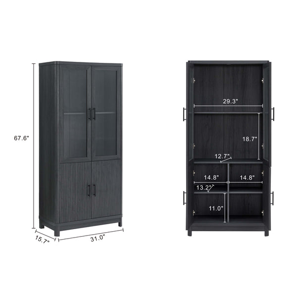 English Elm Jodie Elegant 31" Bookcase Cabinet with 6 Adjustable Shelves, Glass Display Doors & Metal Handles Charcoal grey B365P397894