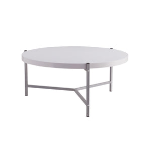 Homeroots 37" White And Silver Wood And Stainless Steel Round Coffee Table   529101
