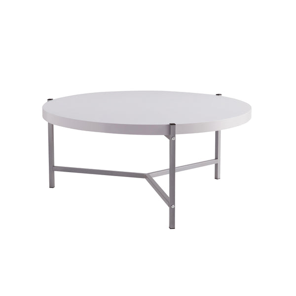 Homeroots 37" White And Silver Wood And Stainless Steel Round Coffee Table   529101
