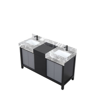 English Elm Black Double Bath Vanity With Castle Grey Marble Top & Gun Metal Faucet - Stylish Storage Solution B2731P261106