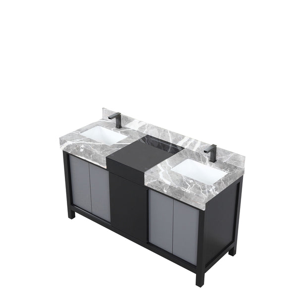 English Elm Black Double Bath Vanity With Castle Grey Marble Top & Gun Metal Faucet - Stylish Storage Solution B2731P261106