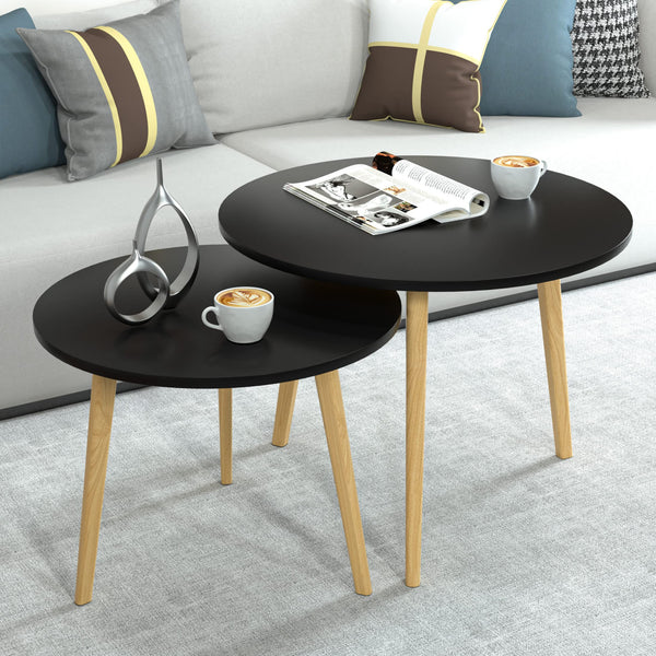 Homeroots Set Of Two 20" Wood Brown And Black Round Nested Tables   529145