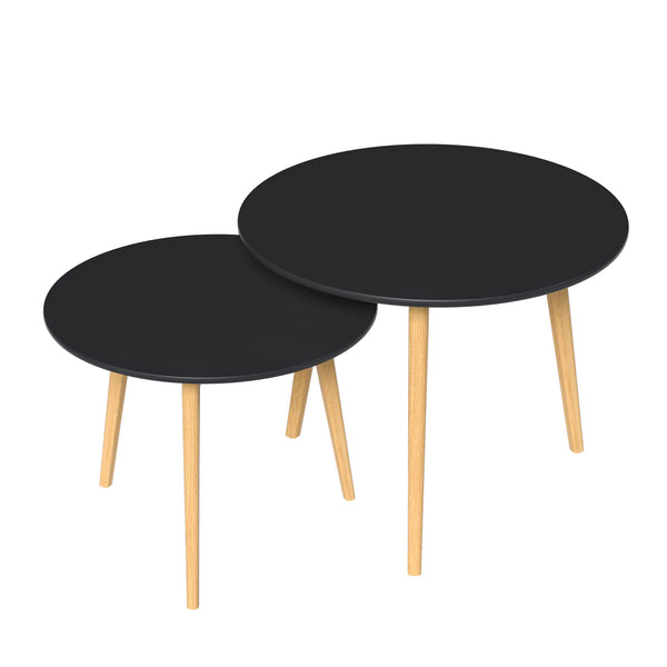 Homeroots Set Of Two 20" Wood Brown And Black Round Nested Tables   529145