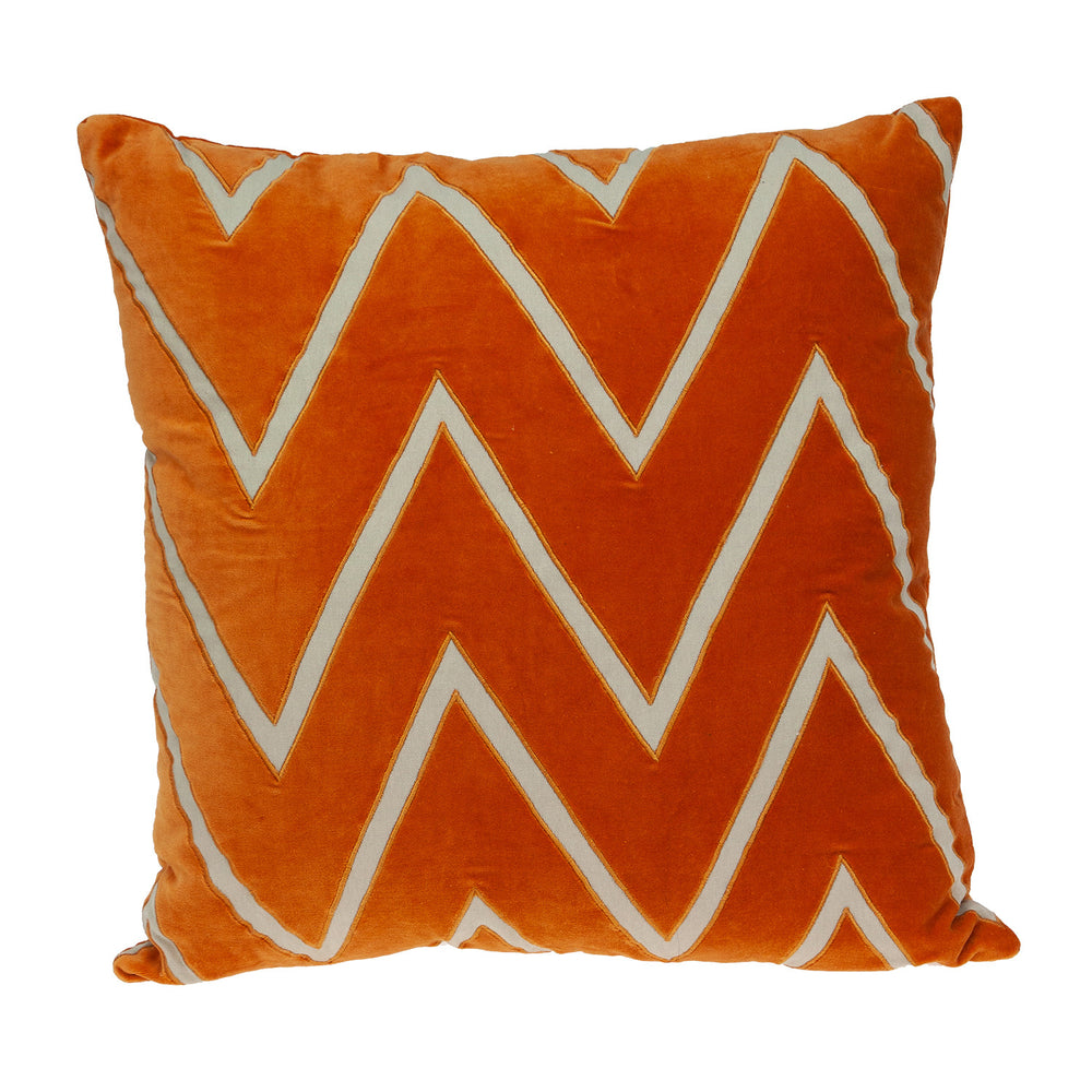 Homeroots 22" Beige And Orange Zigzag Cotton Throw Pillow With Embroidery, Applique   529206
