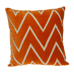 Homeroots 22" Beige And Orange Zigzag Cotton Throw Pillow With Embroidery, Applique   529206