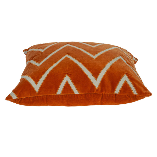 Homeroots 22" Beige And Orange Zigzag Cotton Throw Pillow With Embroidery, Applique   529206