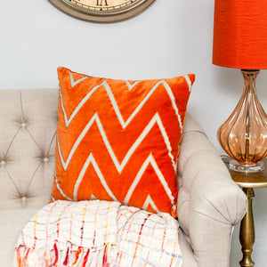 Homeroots 22" Beige And Orange Zigzag Cotton Throw Pillow With Embroidery, Applique   529206