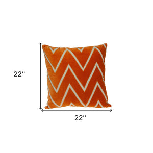 Homeroots 22" Beige And Orange Zigzag Cotton Throw Pillow With Embroidery, Applique   529206