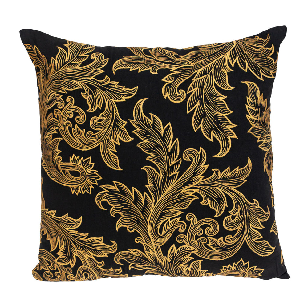 Homeroots 22" Black And Orange Floral Cotton Throw Pillow With Embroidery   529209