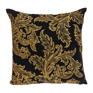 Homeroots 22" Black And Orange Floral Cotton Throw Pillow With Embroidery   529209