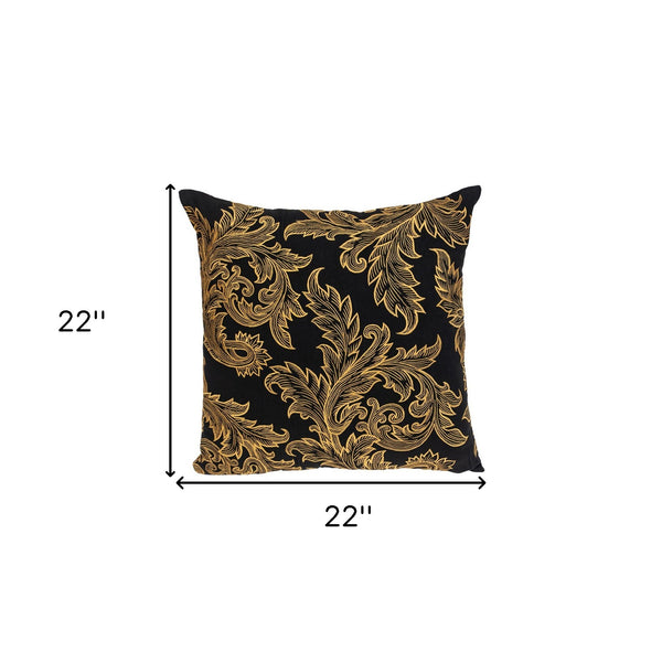 Homeroots 22" Black And Orange Floral Cotton Throw Pillow With Embroidery   529209