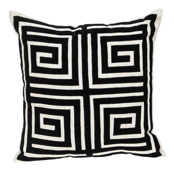 Homeroots 22" Beige And Black Geometric Polyester And Cotton Blend Throw Pillow With Applique   529210