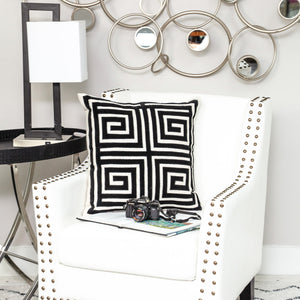 Homeroots 22" Beige And Black Geometric Polyester And Cotton Blend Throw Pillow With Applique   529210