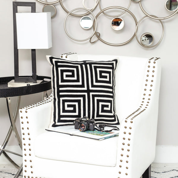 Homeroots 22" Beige And Black Geometric Polyester And Cotton Blend Throw Pillow With Applique   529210