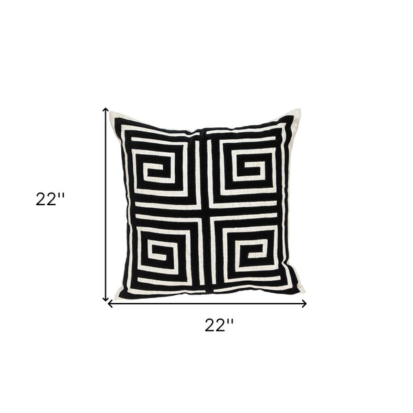 Homeroots 22" Beige And Black Geometric Polyester And Cotton Blend Throw Pillow With Applique   529210
