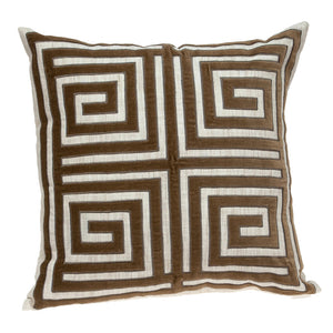 Homeroots 22" Beige And Brown Geometric Cotton Blend Throw Pillow With Applique   529211