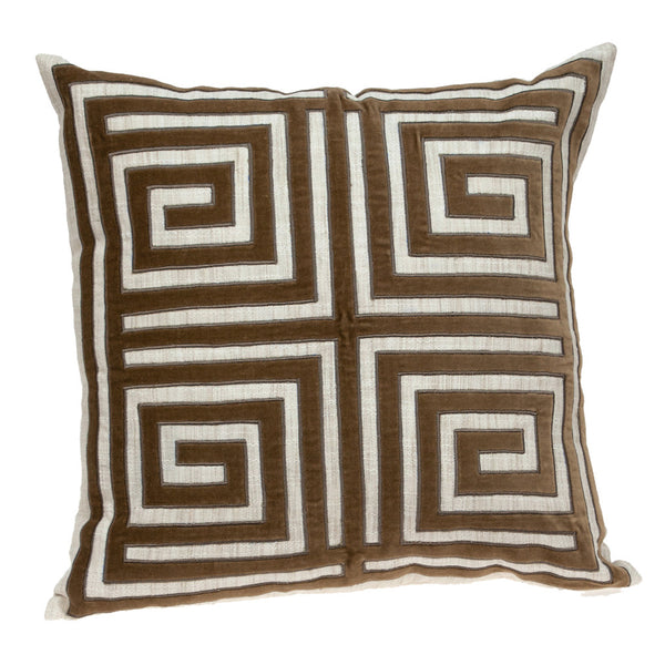 Homeroots 22" Beige And Brown Geometric Cotton Blend Throw Pillow With Applique   529211