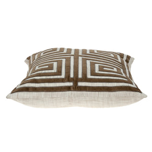 Homeroots 22" Beige And Brown Geometric Cotton Blend Throw Pillow With Applique   529211