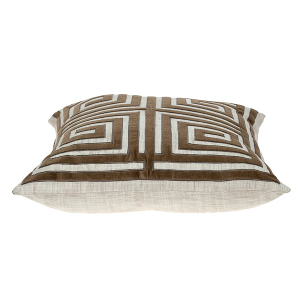 Homeroots 22" Beige And Brown Geometric Cotton Blend Throw Pillow With Applique   529211