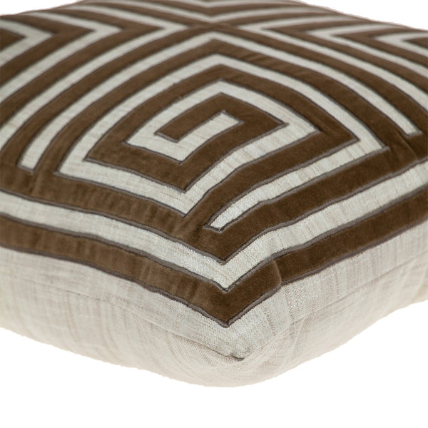 Homeroots 22" Beige And Brown Geometric Cotton Blend Throw Pillow With Applique   529211