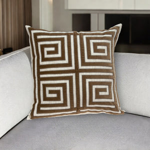 Homeroots 22" Beige And Brown Geometric Cotton Blend Throw Pillow With Applique   529211