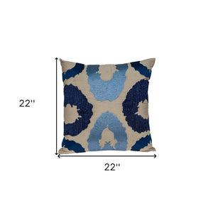 Homeroots 22" Beige And Blue Abstract Cotton Throw Pillow – Stylish Embroidered Comfort For Your Home Decor   529212