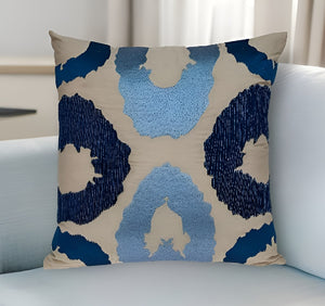 Homeroots 22" Beige And Blue Abstract Cotton Throw Pillow – Stylish Embroidered Comfort For Your Home Decor   529212