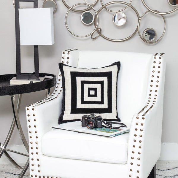 Homeroots 18" Beige And Black Geometric Throw Pillow - Soft Cotton Blend With Embroidery For Stylish Decor   529216