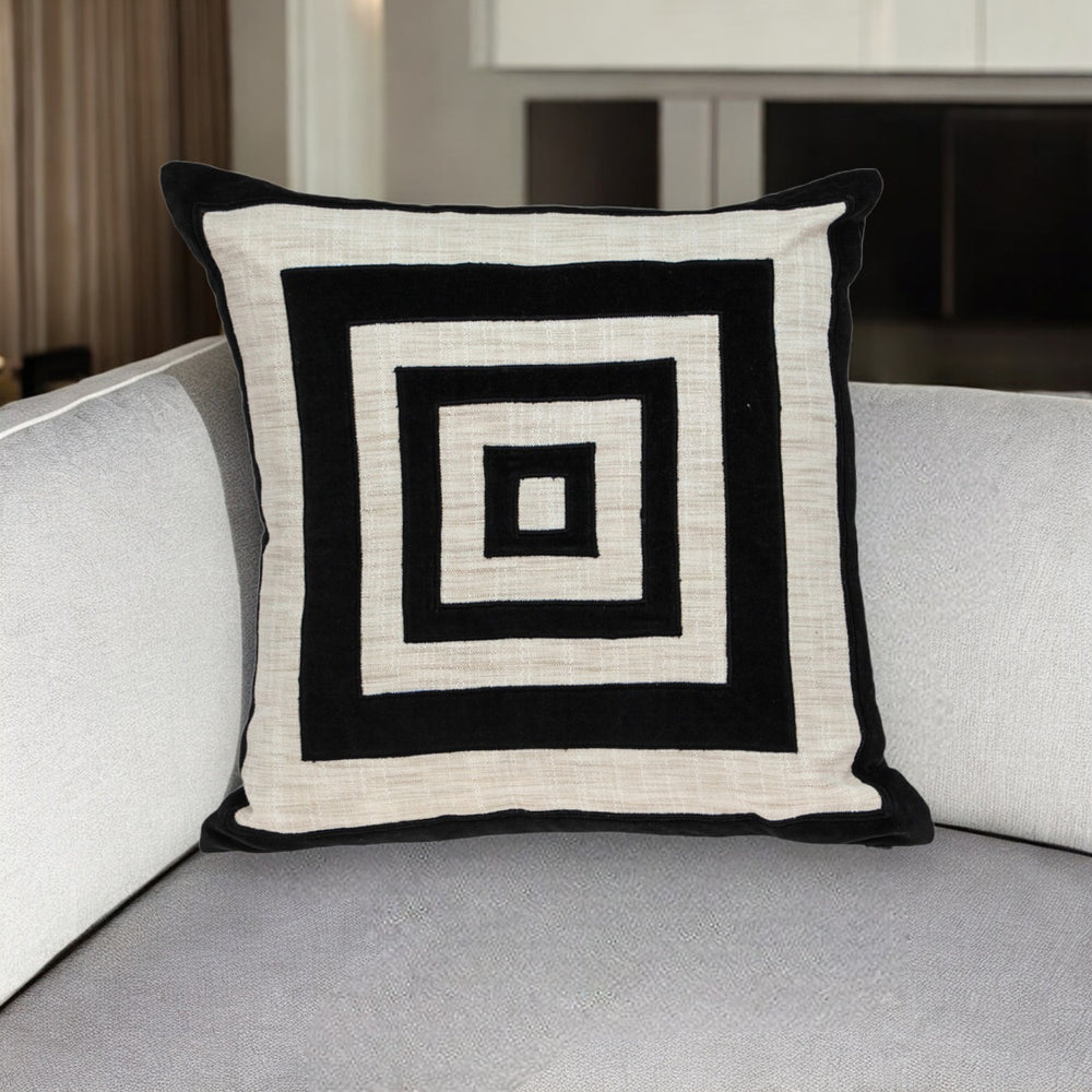 Homeroots 18" Beige And Black Geometric Throw Pillow - Soft Cotton Blend With Embroidery For Stylish Decor   529216