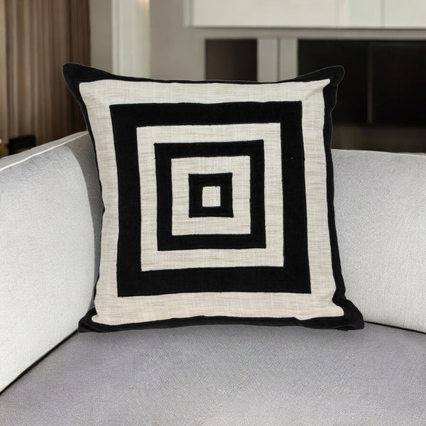 Homeroots 18" Beige And Black Geometric Throw Pillow - Soft Cotton Blend With Embroidery For Stylish Decor   529216
