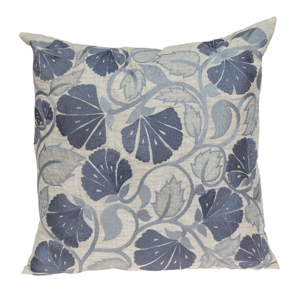 Homeroots 22" Blue And Beige Floral Cotton Throw Pillow With Embroidery   529222