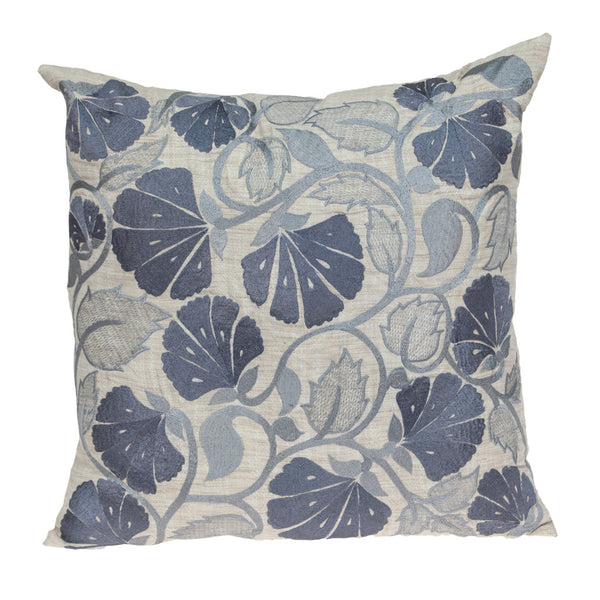 Homeroots 22" Blue And Beige Floral Cotton Throw Pillow With Embroidery   529222