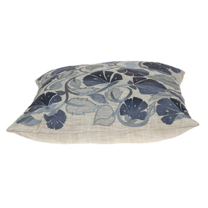 Homeroots 22" Blue And Beige Floral Cotton Throw Pillow With Embroidery   529222
