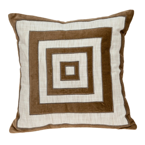 Homeroots 18" Beige And Brown Poly Cotton Blend Throw Pillow With Embroidery And Applique   529229