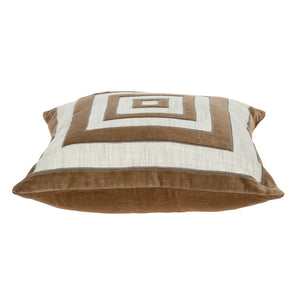 Homeroots 18" Beige And Brown Poly Cotton Blend Throw Pillow With Embroidery And Applique   529229