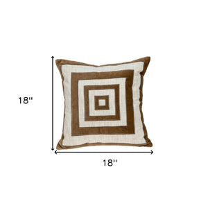 Homeroots 18" Beige And Brown Poly Cotton Blend Throw Pillow With Embroidery And Applique   529229